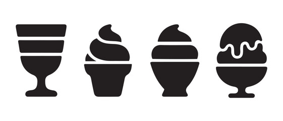 Dessert Cup Silhouettes. Ice Cream Bowl & Glass Icons for Menu & Branding.
