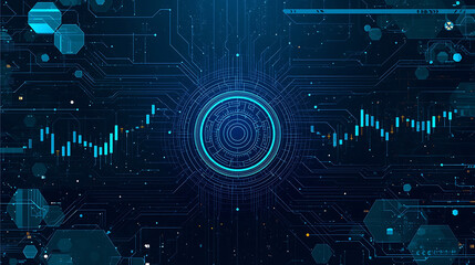 Abstract Technology Background with Circuit Board and Stock Market Chart in Blue Tones
