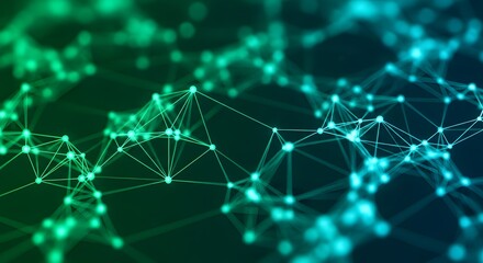 Abstract Digital Network Background. Futuristic Green Blue Connections. Technology and Data Concept.
