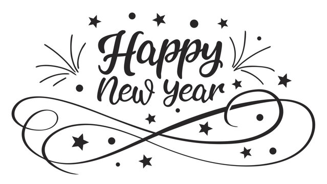 Elegant happy new year text design a festive and decorative greeting for celebrating the arrival of a new year with flourish