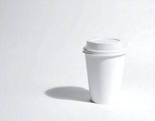 Minimalist White Coffee Cup on White Background with Shadow.