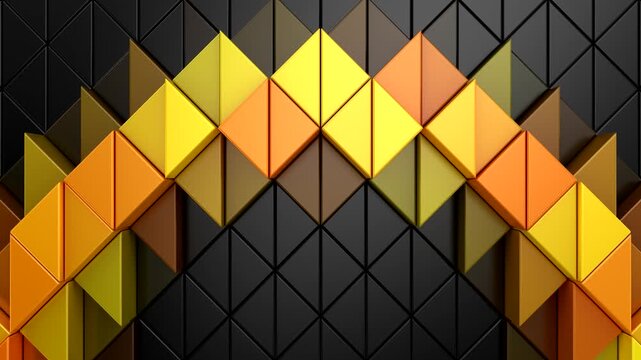 Triangles Form a Wave. Abstract motion, two color, 3d rendering, 4k resolution
