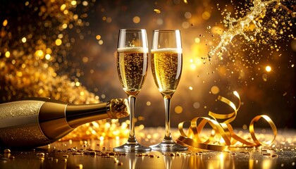 Golden celebration with sparkling champagne flutes and festive luxury accents for special occasions and joyful moments