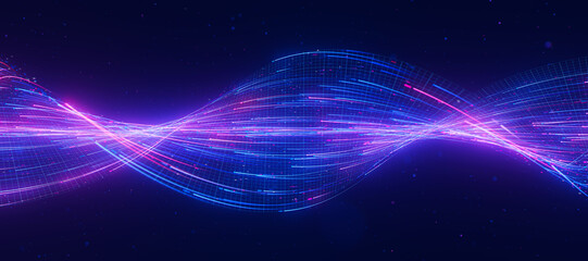 Bigdata light speed twisted flow. Abstract digital data stream of quantum computing. Cyberspace of qubit trail waves. Modern tech information transmission. © garrykillian