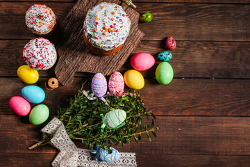 Easter cake sweet pastry traditional holiday christianity organic product fresh tasty gourmet food background on the table rustic food top view copy space