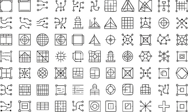 Hand-Drawn Abstract Geometric and Circuitry Symbols Collection
