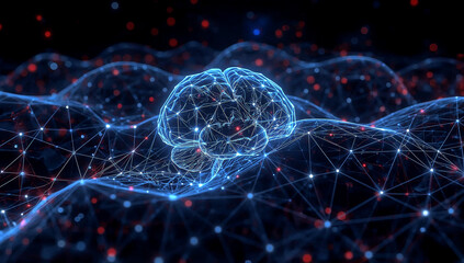Neon neural network of digital brain waves generated by ai