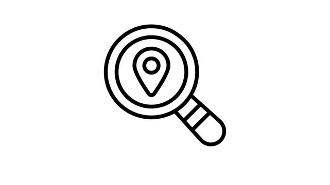 Magnifying glass over a location marker, representing map search.