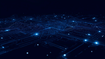 Obraz premium Futuristic Technology Circuit Board Glowing Blue Network Data Connection Digital Abstract Background