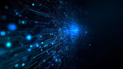 Futuristic technology background with glowing blue circuit board lines and data points for digital innovation