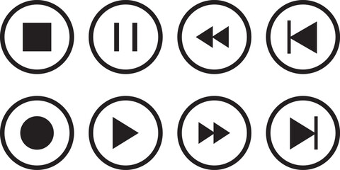Video and audio play and pause button collection. play and pause buttons icon for media player.media control icon set. Media Player Button set. Video and audio player sign. play, pause, stop icons