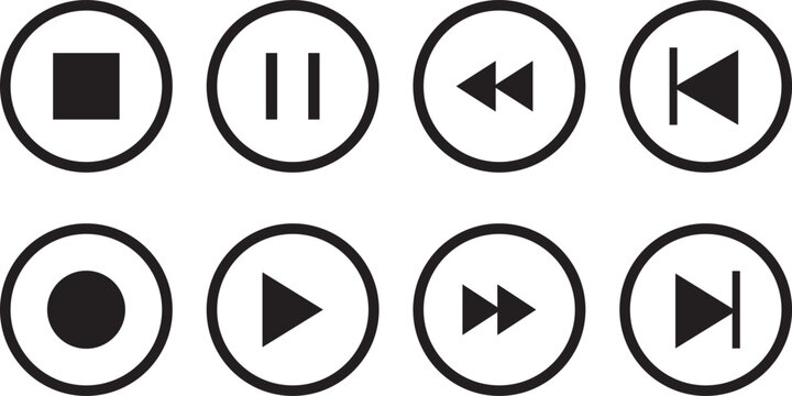 Video and audio play and pause button collection. play and pause buttons icon for media player.media control icon set. Media Player Button set. Video and audio player sign. play, pause, stop icons