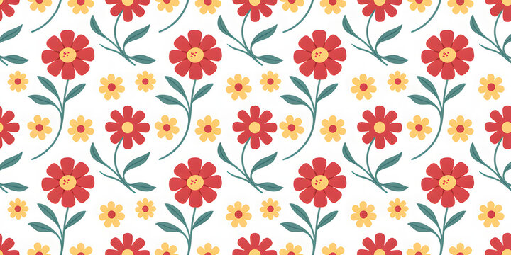 Seamless floral pattern with red and yellow flowers on white background geometric pattern design| floral wallpaper |modern geometric seamless pattern