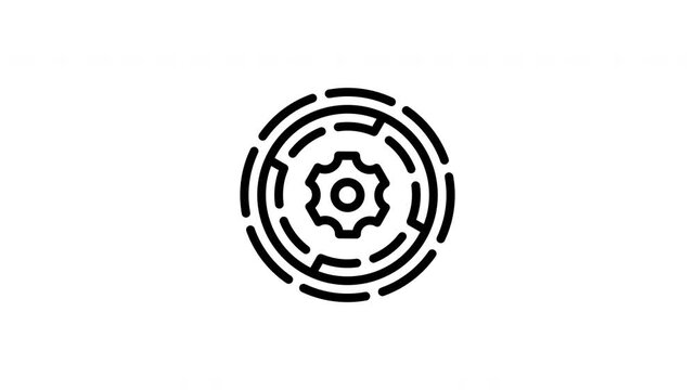 Black gear in mazelike circular pattern suitable for technology blog, engineering poster, automotive presentation, machinery brochure, mechanical design project.
