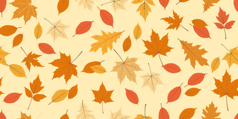 Autumn falling leafs vector pattern. Fall leaves seamless print