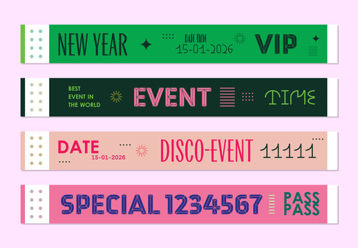 Bold Typographic Event and Party Wristband Design Set