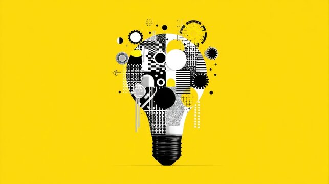 geometric shapes lightbulb yellow background