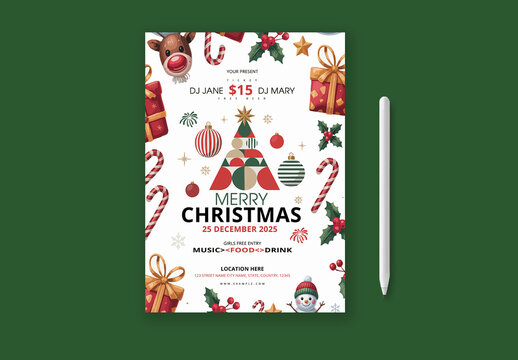 Festive Merry Christmas Party Flyer Template