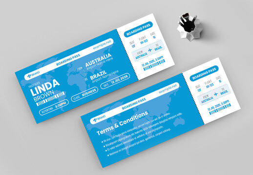 Modern Airline Boarding Pass Ticket Template on Clean Background