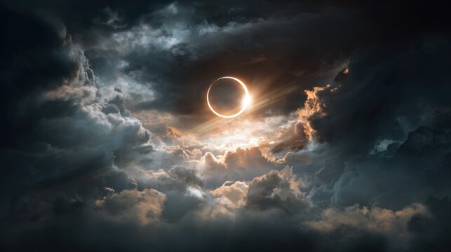 solar eclipse ring of fire dramatic clouds - Powered by Adobe