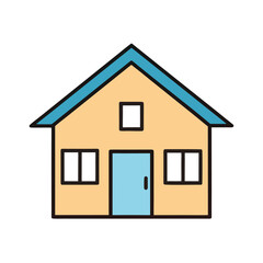 Illustration of a simple house with a blue roof and door