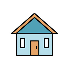 Illustration of a cute blue house with a brown door and roof