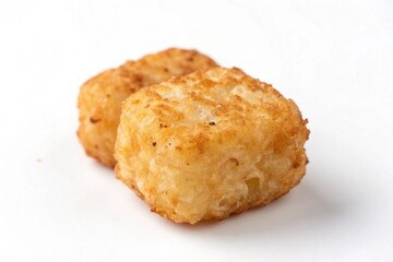 Golden brown potato gems on a white surface
