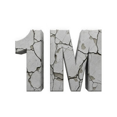 Cracked stone texture one million symbol on transparent background