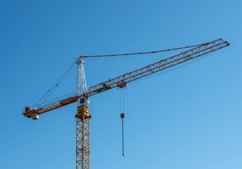 Towering boom crane against a bright blue sky, essential heavy equipment used for lifting materials high above a major construction site, building, construction, development