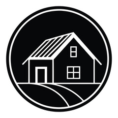 Icon of a house with a road leading to it, set within a circle, symbolizing home and journey