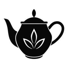 Elegant black teapot with a floral design, , for tea lovers