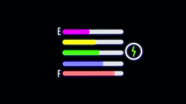 Digital Gauges with Color- Coded Levels and Lightning Bolt Icon meter indicator. Luminous digital meters with color-coded zones and lightning icon, showcasing energy control and system monitoring.