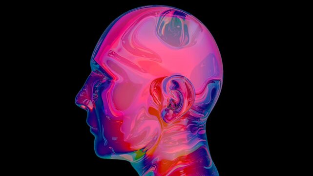Human Male Head - Face coloured in abstract flowing graphic vector art style. Seamless Loop