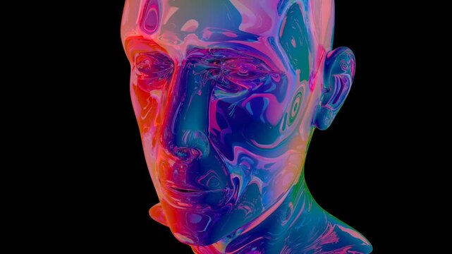 Human Male Head - Face coloured in abstract flowing graphic vector art style. Seamless Loop