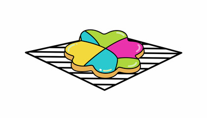 Retro Brightly Iced Flower Cookie Illustration on Baking Rack Isolated on White