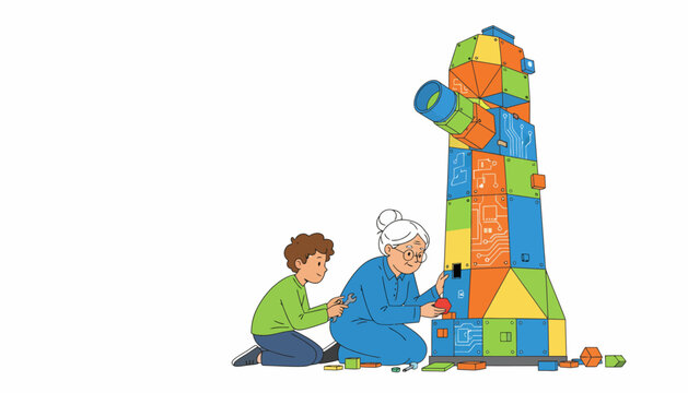Intergenerational STEM Education: Grandmother and Boy Building a Modular Technology Tower with Electronic Circuit Blocks