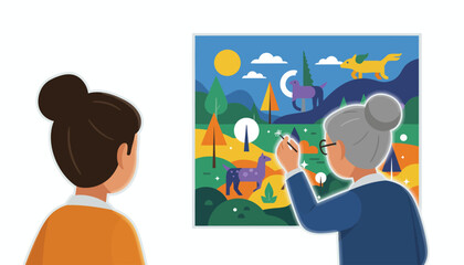 Senior Artist Creates Vibrant Digital Illustration: Mentorship and Imagination in Modern Art.