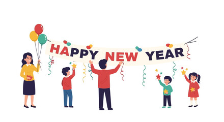 Celebrating New Year's Eve Family Fun with Banner and Balloons