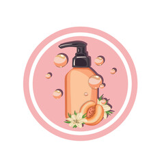 Peach shower gel bottle packaging illustration