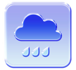 Glossy 3D Rain icon of a Cloud with Raindrops with a vibrant glassmorphism effect - Y2K inspired jelly weather symbol in blue gradient