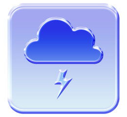 Glossy 3D Lightning icon of a Cloud with a Lightning Bolt with a vibrant glassmorphism effect - Y2K inspired jelly weather symbol in blue gradient