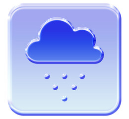 Glossy 3D Snowfall icon of a Cloud with Falling Snow with a vibrant glassmorphism effect - Y2K inspired jelly winter weather symbol in blue gradient