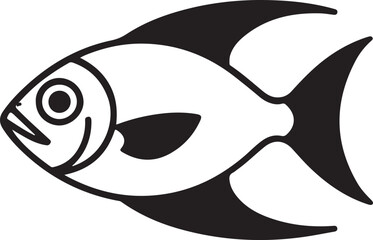 Minimalist fish vector icon illustration in black and white for seafood restaurant or fishing brand logo design