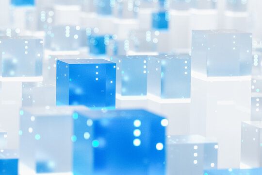 AI business solution concept with digital data technology and modern corporate background.