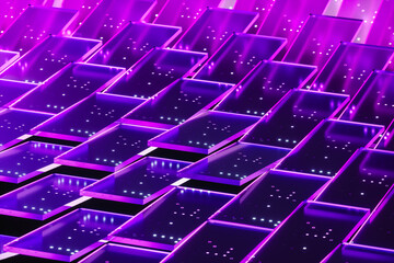 Futuristic digital technology background with crystal glass panels on dark background. 3d rendering