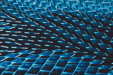 Fototapeta premium Futuristic digital technology background with crystal glass panels on dark background. 3d rendering