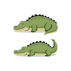 Obraz premium Cute Watercolor Set of Sleeping Crocodiles and Alligators
