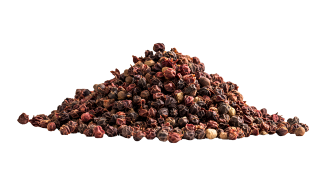 A pile of dried peppercorns isolated on transparent background