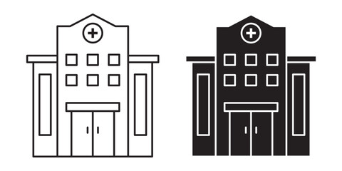 Hospital building icon vector. Icon design of flat style eps, black and color fill with stroke, isolated on white background