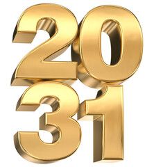 Obraz premium Luxurious 3D Gold Number 2031 Rendering Isolated on Transparent Background for New Year's Celebrations and Future Concepts.